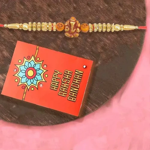Astonishing Ganesh Rakhi with Roli Chawal Tika n Rakhi Card