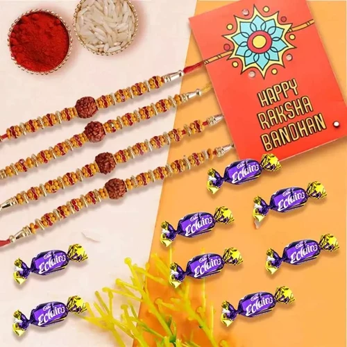 Classic Set of 4 Rudraksha Rakhis with 8 Chocolates