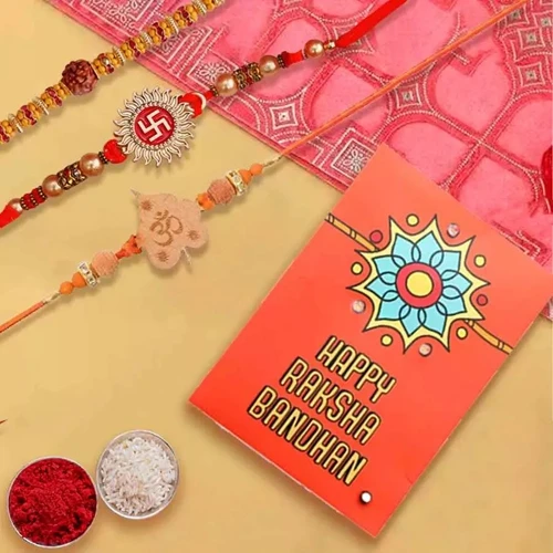 Auspicious Trio of OM, Swastik N Ganesh Rakhi