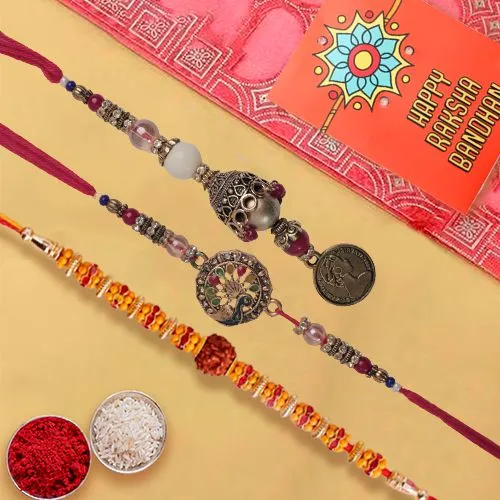 Classy Set of Bhaiya Bhabhi Rakhi n Rudraksha Rakhi