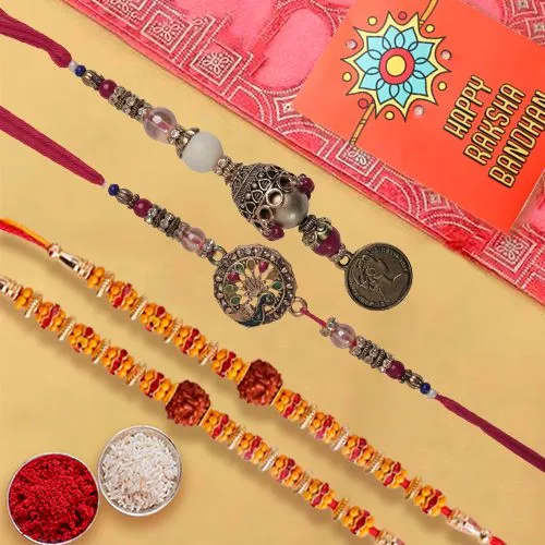 Classy Set of Bhaiya Bhabhi Rakhi n Rudraksha Rakhi Pair