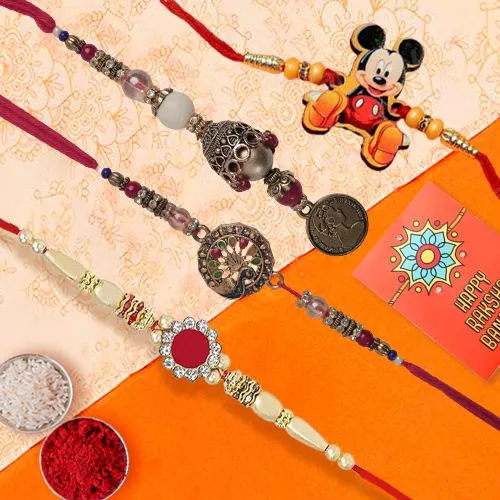 Attractive Set of Family Rakhi with a Stone Rakhi