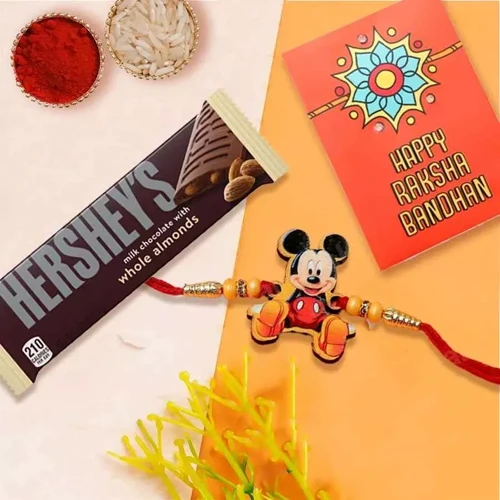 Cute Kids Rakhi with Hersheys Chocolates, Roli Tilak n Card