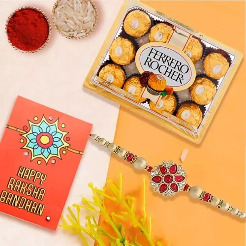 Spectacular Gift of Rakhi with 12pc Ferrero Rocher Pack