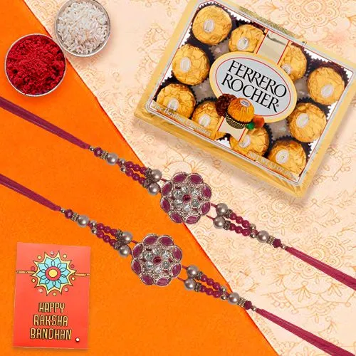 Elegant Pair of Rakhi with 12pc Ferrero Rocher Pack