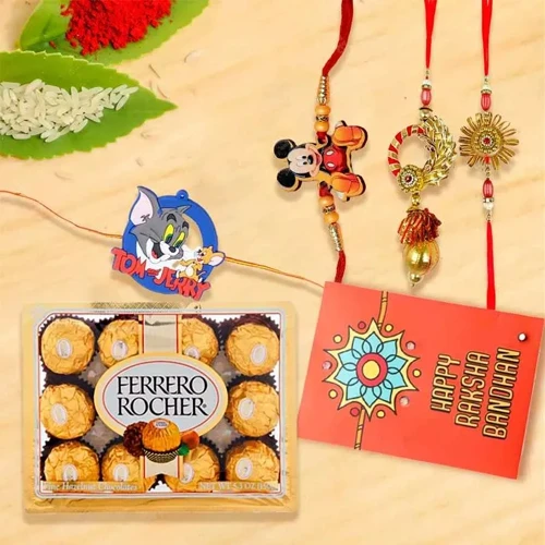 Admirable Gift of Family Rakhi Set with 12pc Ferrero Rocher