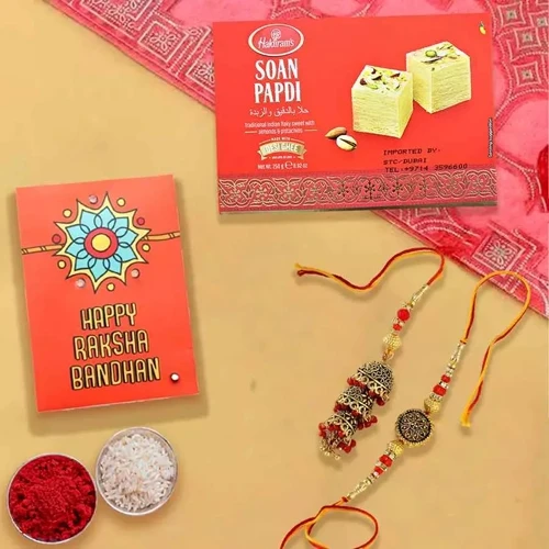 Graceful Bhaiya Bhabhi Rakhi with Haldiram Soan Papadi n Card