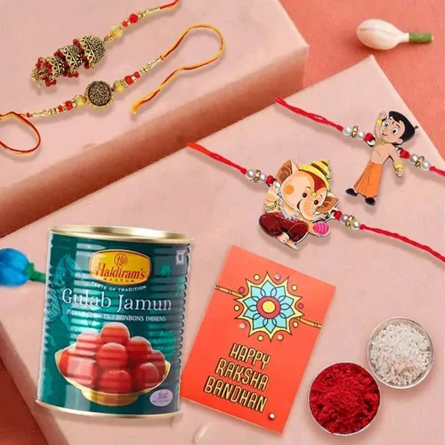 Classy Family Rakhi Set with Gulab Jamun from Haldiram