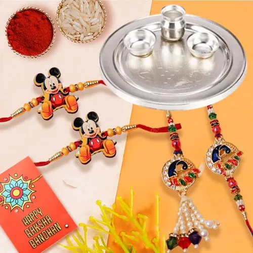 Graceful Family Rakhi Set with Pooja Thali