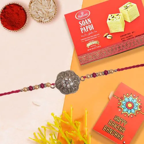 Festive Rakhi & Soan Papadi Gift Set