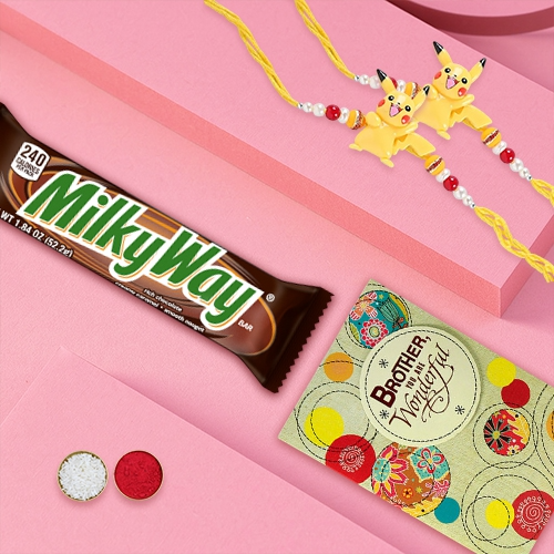 Twin Pikachu Rakhis with Milky Way Bar