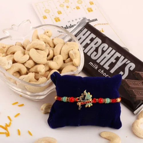 Wellness and Hersheys with Peacock Rakhi