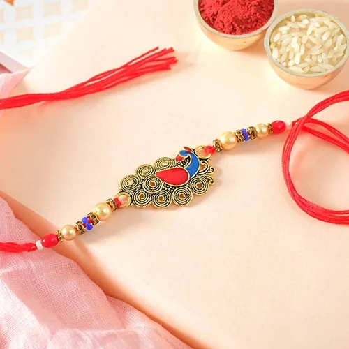 Meenakari Work Raving Peacock Rakhi