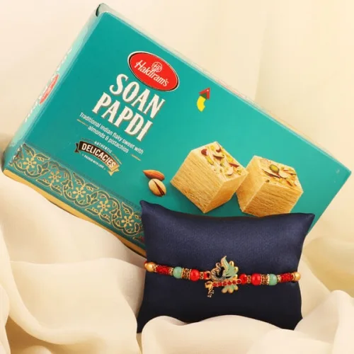 Traditional Rakhi N Yummy Soan Papdi Gift Pack