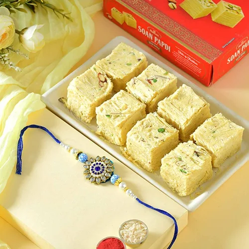 Arresting Gift of Rakhi with Pack of Soan Papdi