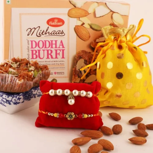 Designer Rakhis, Dodha Burfi and Almonds Pack