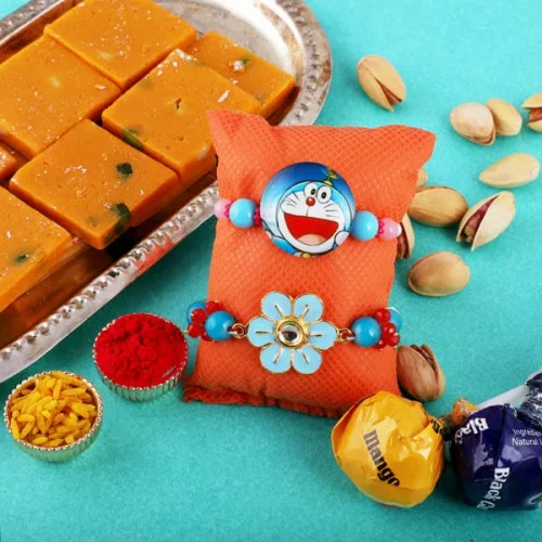 Gorgeous Rakhi for Bhai N Kids with Yummy Pista Burfee