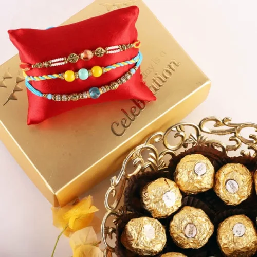 Lovely 3 Rakhi Set with 12 pc Ferrero Rocher