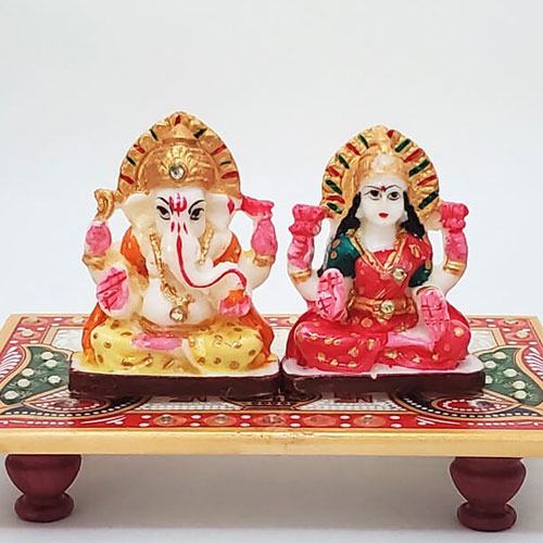 Divine Gift of Moulded Lakshmi Ganesha Idol on Chowki