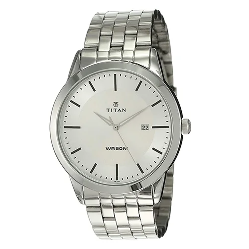 Jazzy Titan White Dial Silver Strap Watch for Men