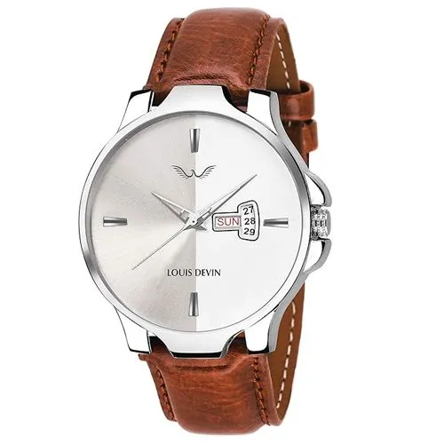 Silver Mens Leather Body Watch