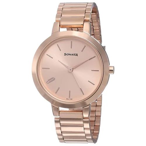 Appealing Sonata Play Analog Rose Gold Dial Womens Watch