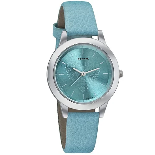 Designer Sonata Floral Folk Art Analog Blue Dial Womens Watch