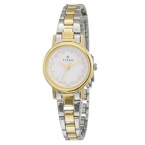 Fashionable Titan White Dial Two Toned Womens Watch