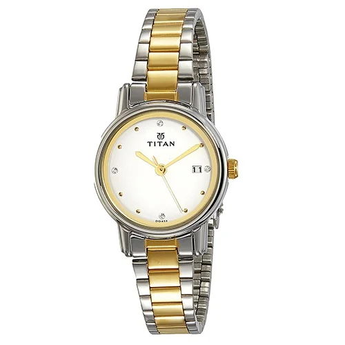 Enigmatic Titan White Dial Two Toned Strap Womens Watch