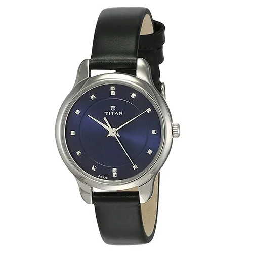 Trendy Titan Workwear Blue Dial Leather Strap Women Watch