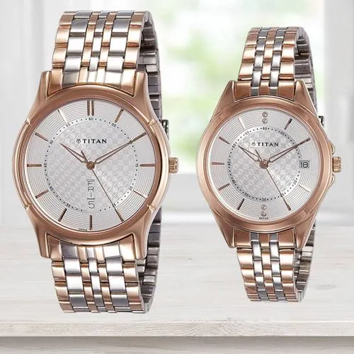 Exclusive Titan Analog Silver Dial Couples Watch