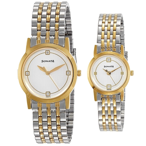 Stunning Sonata Analog Multi-Color Dial Couple Watch