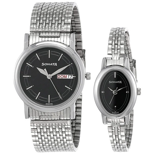 Admirable Sonata Analog Black Dial Watch Set of 2