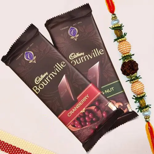 Rudraksha Rakhi with 2 pcs Cadbury Bournville Chocolates