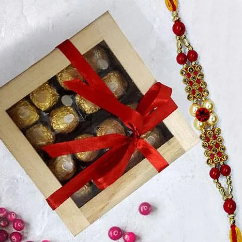 Exclusive Ferrero Rocher in Wooden Box with Rakhi