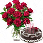 Buy Red Roses Bunch with Chocolate Cake