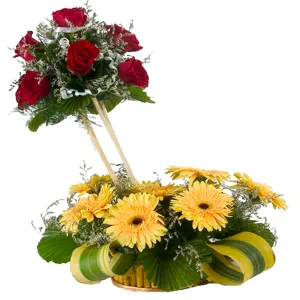 Special Arrangement of 7 Roses and 8 Gerberas Designer to India.