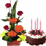 Online Seasonal Flowers Arrangement with Black Forest Cake