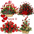 250 Pcs. Exclusive Dutch Red Roses in Multi Basket